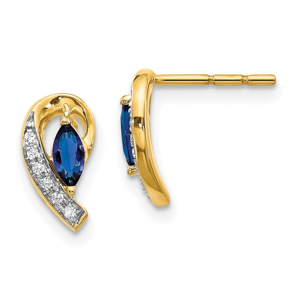 14k Yellow Gold Yellow Gold Diamond And Sapphire September Birthstone Earrings